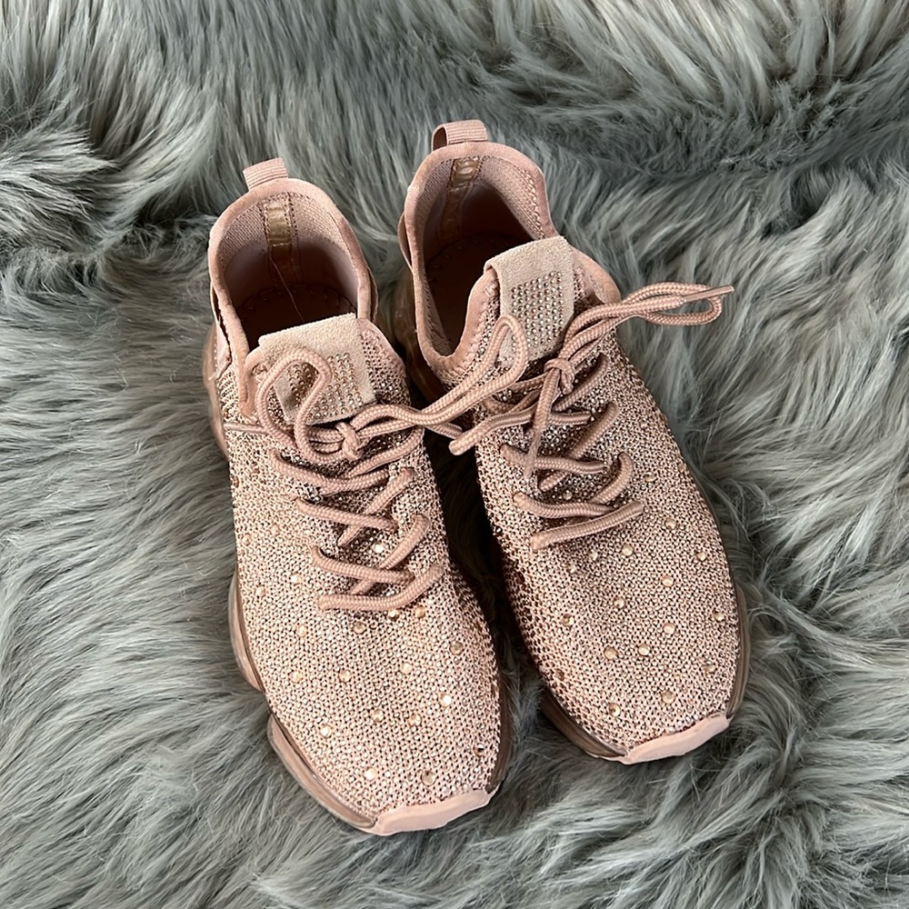 EUC Link Pink Full Rhinestone Lace Up Sneakers sz 3